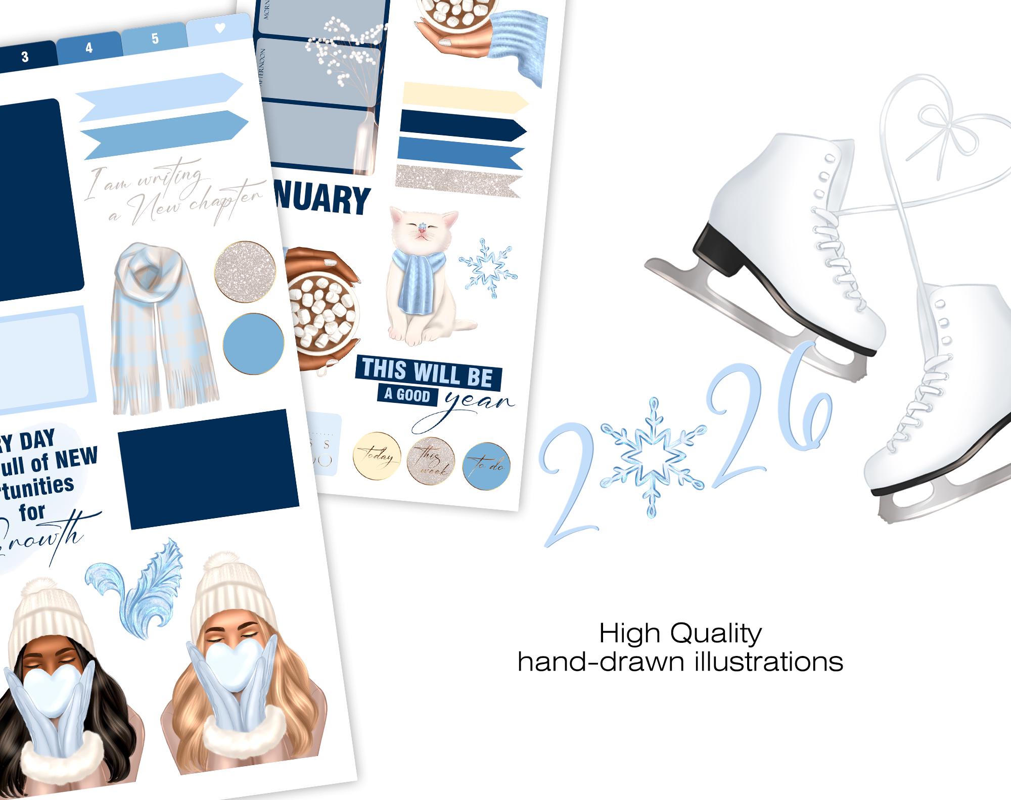 January 2026 Digital Stickers, Goodnotes Noteful PNG Planner Stickers ...
