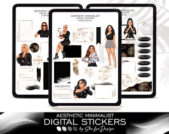 Aesthetic minimalist Goodnotes stickers, Black & White Digital Planner stickers, Monochrome Widget Stickers, Girl boss sticker Ipad planner