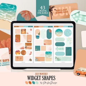 2025 July digital shape widgets, Summer templates widget shapes stickers for Goodnotes Noteful planner, Daily inserts PNG planning