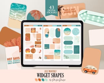 2025 July digital shape widgets, Summer templates widget shapes stickers for Goodnotes Noteful planner, Daily inserts PNG planning