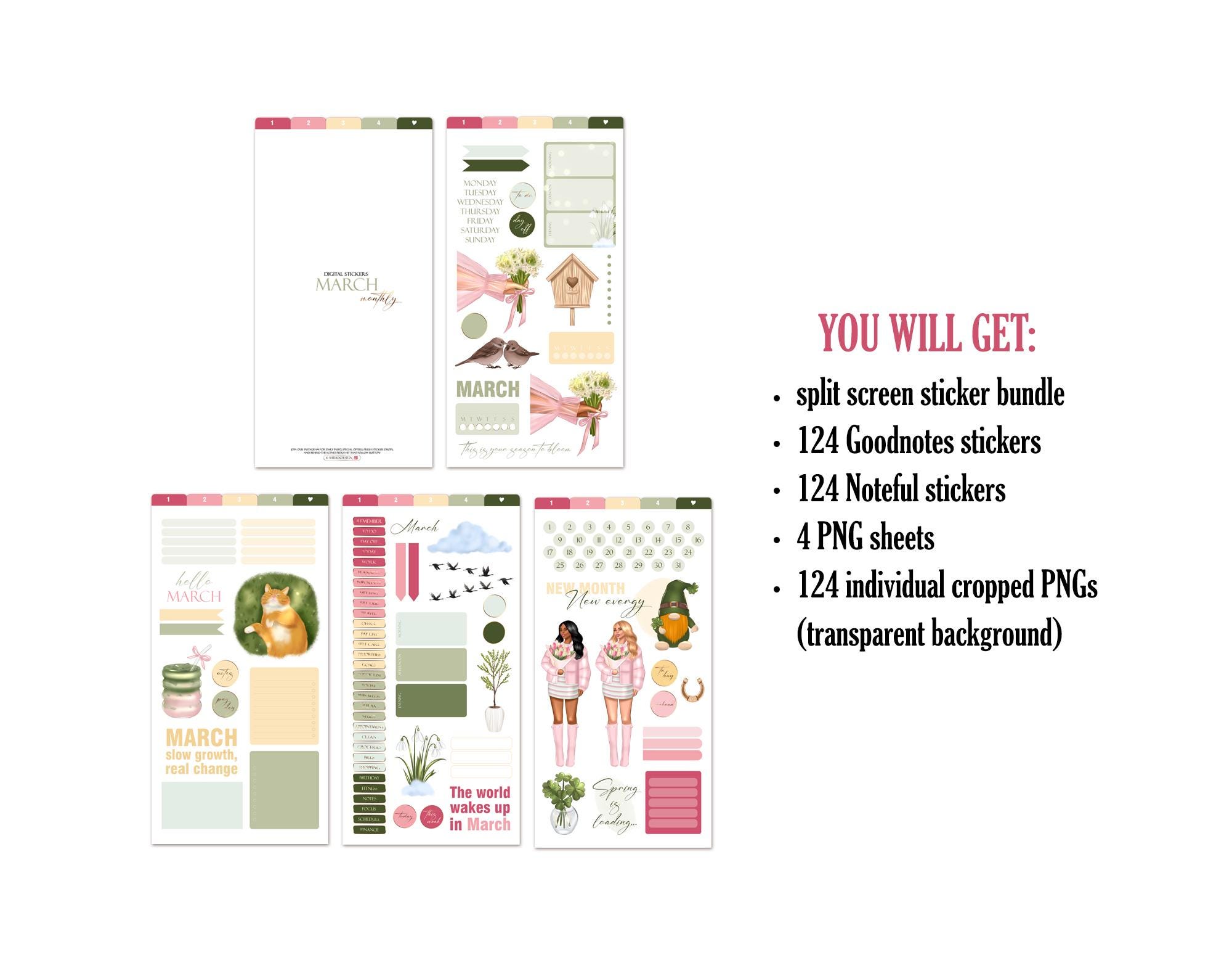 March 2026 Monthly Digital Stickers PNG | Digital Planner Stickers for ...