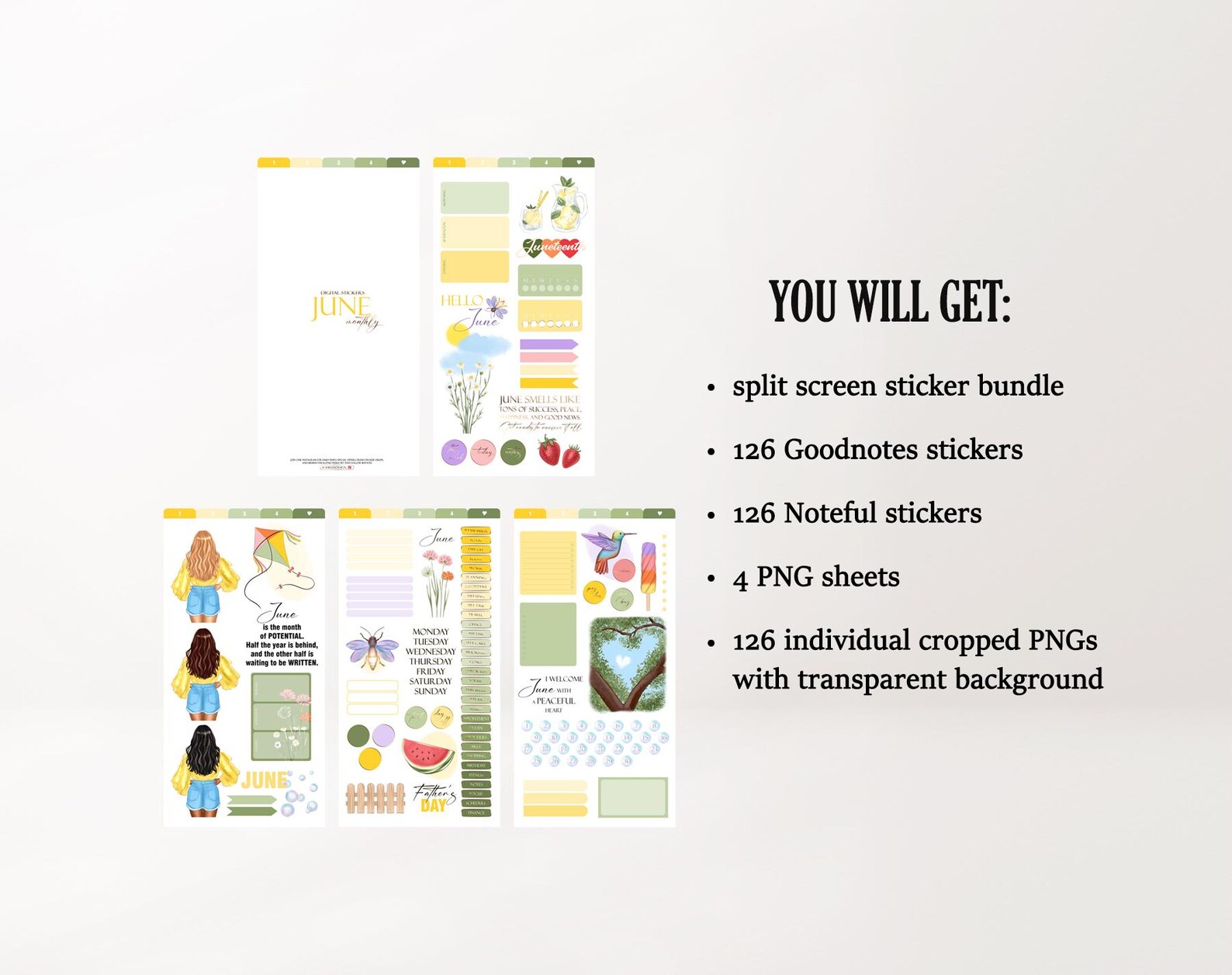 June 2026 Monthly Digital Stickers PNG, Digital Planner Stickers for ...