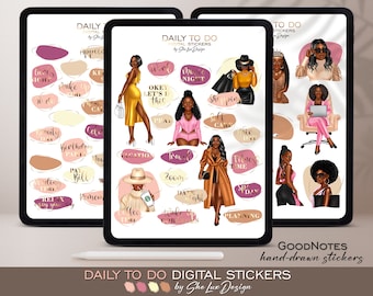 Daily to do Digital stickers, Black girl digital stickers, Goodnotes stickers, Business planner stickers, Black woman Digital sticker pack