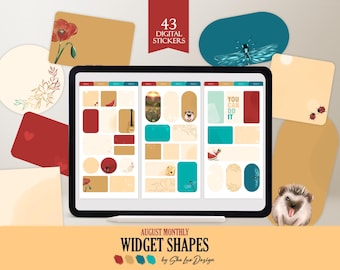 2025 August digital shape widgets, Widget shapes stickers for Goodnotes Noteful planner, Daily planning inserts PNG, Turquoise Yellow insert