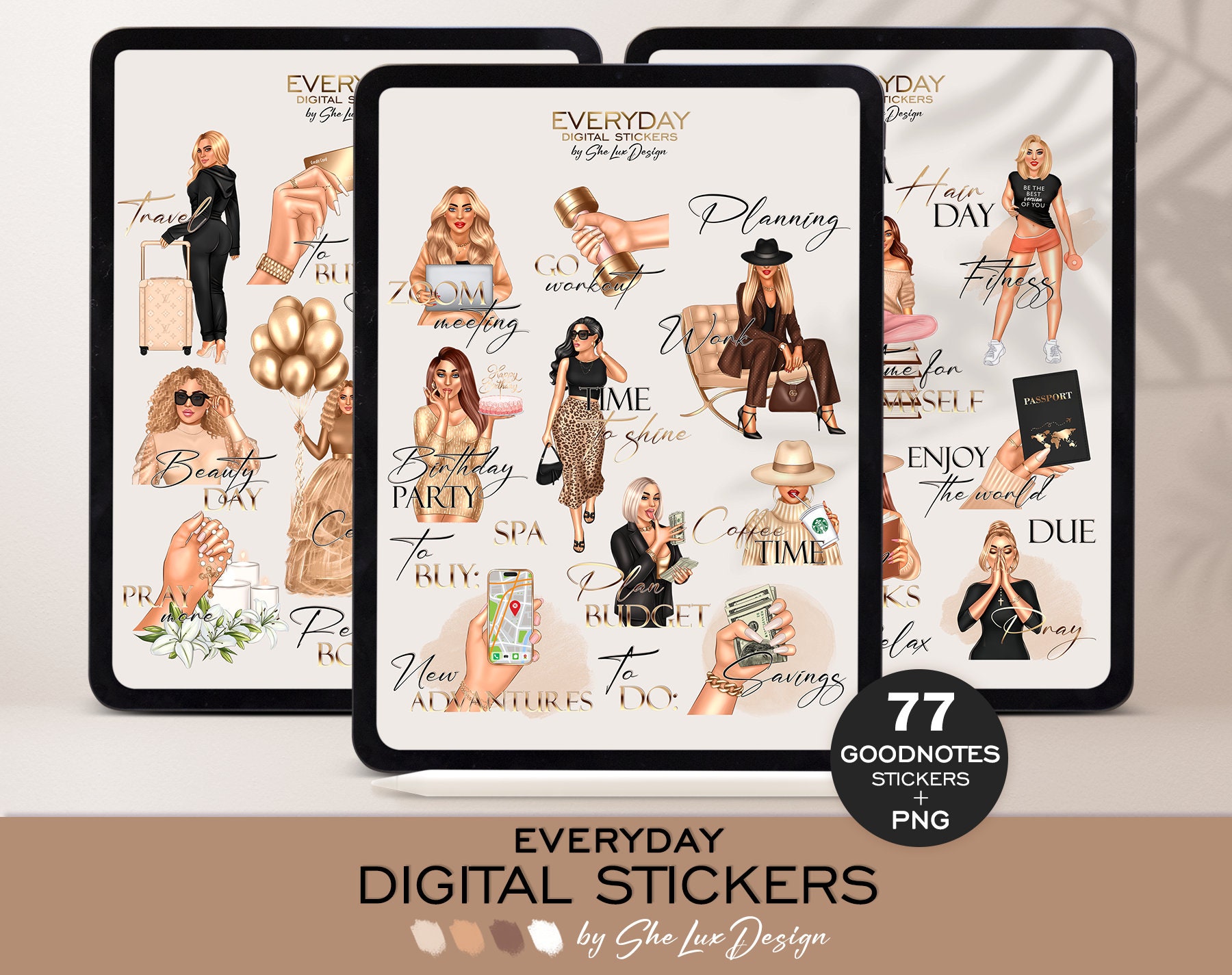Everyday TO DO Icons Digital Stickers, Black Girl Planner Sticker Pack ...