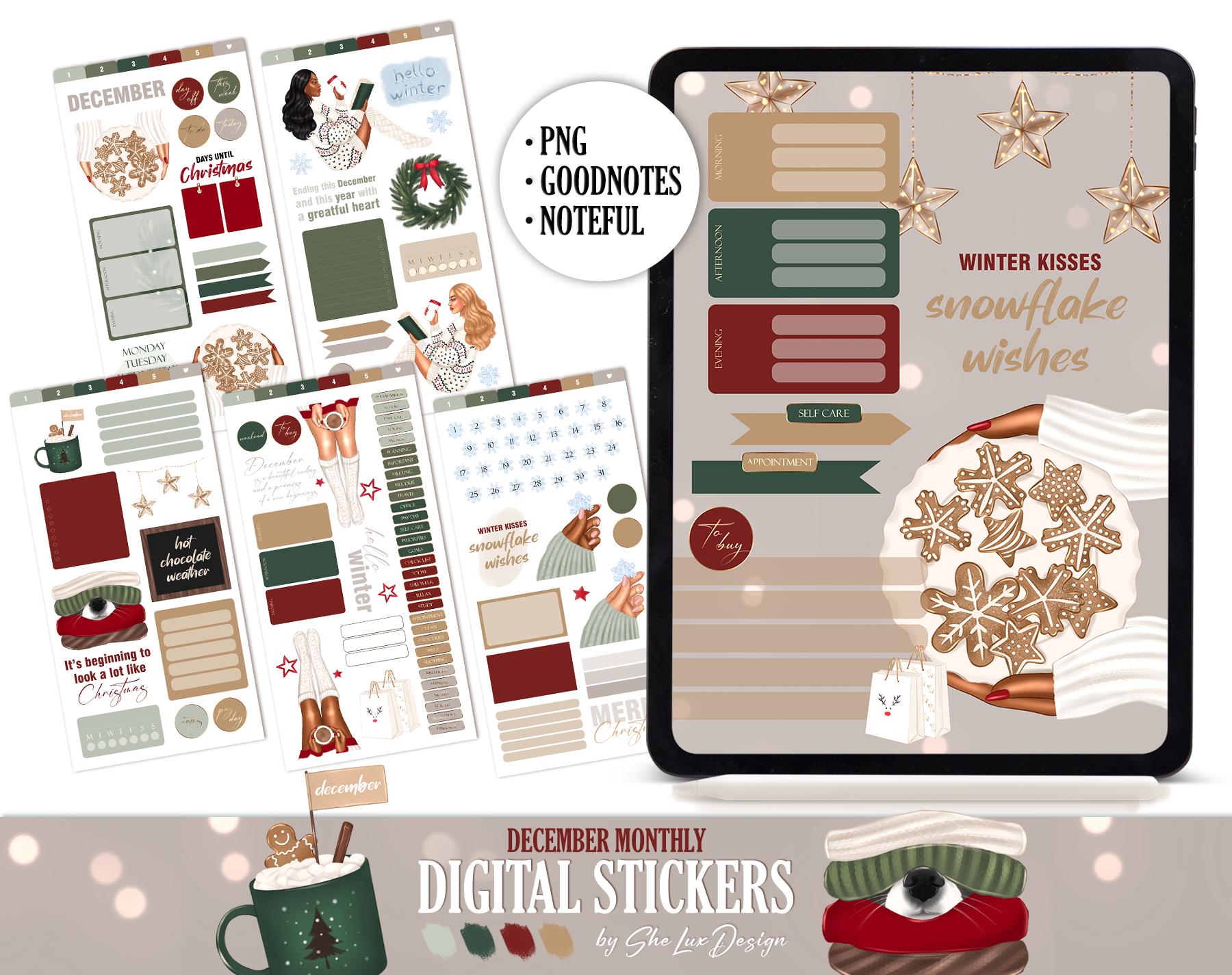 December Digital Stickers 2025, Goodnotes Noteful PNG Planner Stickers ...
