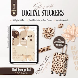 Digitala planeringsdekaler med leopardmönster, planeringspaket med etiketter för Noteful Goodnotes, digitala klistermärken med gepardmönster, PNG
