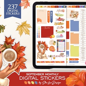 September digital stickers, Fall Goodnotes stickers, Autumn aesthetic planner stickers, Digital scrapbooking, Fall To Do icons PNG