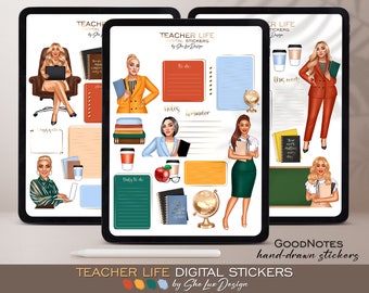 Teacher digital stickers, Goodnotes stickers, Teacher digital planner, Back to school Pre-cropped stickers, Teacher Life Planner stickers
