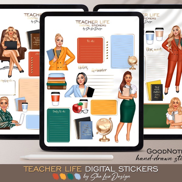 Teacher digital stickers, Goodnotes stickers, Teacher digital planner, Back to school Pre-cropped stickers, Teacher Life Planner stickers