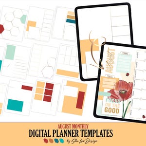 August 2025 Digital planner templates, Daily Weekly template inserts for planning, iPad layout Landscape insert Goodnotes Noteful background