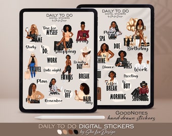 Black girl digital sticker pack, Goodnotes stickers, Daily To Do pre-cropped stickers, Boss Lady planner stickers, Business woman stickers