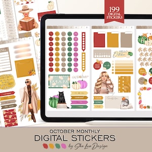 October digital stickers 2024, Fall Aesthetic Goodnotes stickers, Autumn girl planner stickers, Fall monthly digital planner sticker pack