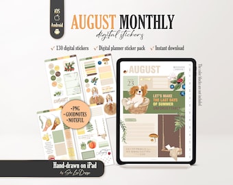 August 2026 Monthly Digital Stickers PNG, Summer Digital Planner Stickers for GoodNotes, Noteful, Summer berries sticker set, Planning pack