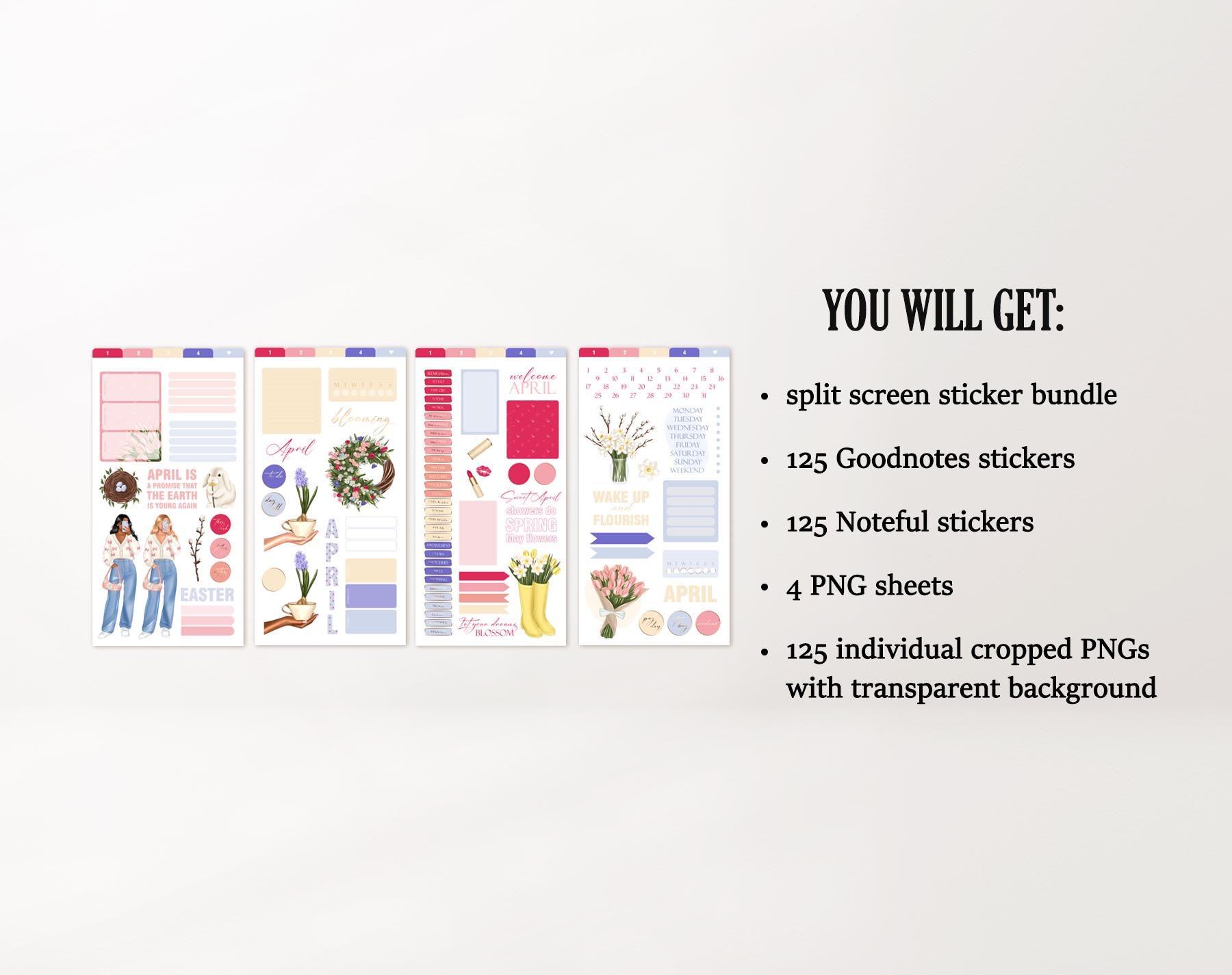 April 2026 Monthly Digital Stickers, Digital Planner Stickers for ...