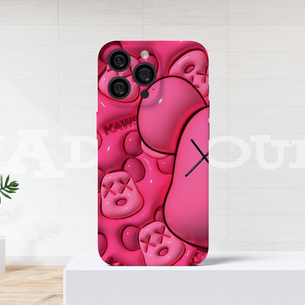 Funda para iPhone KAWS rosa caliente, fundas para iPhone Hypebeast rosa de lujo, funda para iPhone KAWS brillante enorme, funda para iPhone Hypebeast rosa real S46