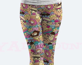 Süße und Dessert-Leggings, köstliches Überlastungsmuster, Yoga, lässige Aktivkleidung, süße Cartoon-blaue Dessert-Stapel-Leggings für Frauen und Kinder S06