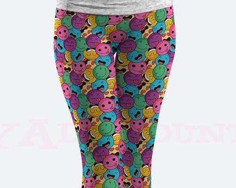 Farbenfrohe Emoticons Leggings, hell und bunt Smiley Muster Yoga Casual Activewear, Emojis mit Freude Leggings für Frauen Kinder S08