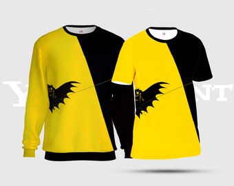 Yellow Black Batman Unisex Tees, Gotham City Hero Flying All-Over-Print Sweatshirt, Swinging Comic Hero AOP T-Shirt S07