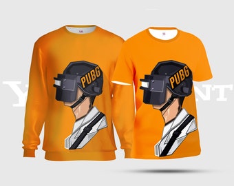 Carrot Orange PUBG Unisex Tees, PUBG All-Over-Print Sweatshirt, Deep Saffron Gamer AOP T-Shirt S01