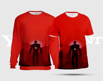 Lava Red Iron Man Unisex Tees, Ironman Silhouette All-Over-Print Sweatshirt, Avengers Fan AOP T-Shirt S10