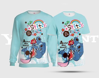 Laughing Stitch Unisex T-Shirts, Stitch & Scrump Lover All-Over-Print Sweatshirt, Aloha! Blaues Hawaii AOP T-Shirt S01