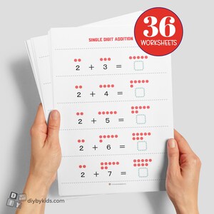 36 Single Digit Addition Worksheets, Dot Counting Maths Exercise, Practice Speed Counting, Addition Homework, Maths Worksheet