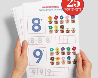 25 fiches d&#39;exercices sur les nombres, Associer des nombres, Tracer des nombres, S&#39;entraîner à compter rapidement, Devoirs sur les additions, Fiche d&#39;exercices de maths
