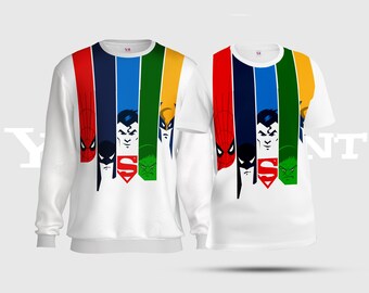 Colorful Comic Superheroes Unisex Tees, Spiderman Batman Superman Hulk All-Over-Print Sweatshirt, Marvel Characters White AOP T-Shirt S08