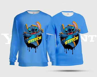 Stitch Unisex T-Shirts, Disney Lover Stitch All-Over-Print Sweatshirt, Celestial Blue Stitch AOP T-Shirt S11