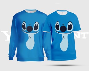 T-shirts unisexes à points uniques, sweat-shirt imprimé Stitch & Scrump Lover, grand T-shirt bleu AOP S04