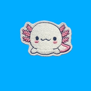 Embroidered Axolotl Iron-On Patch