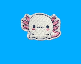 Embroidered Axolotl Iron-On Patch