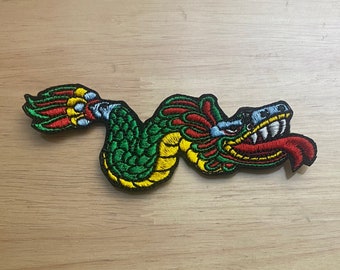 Aztec Spirit Bird Patch - Embroidered Iron-On, Ancient Mayan Emblem, White & Black, Cypress Collectibles