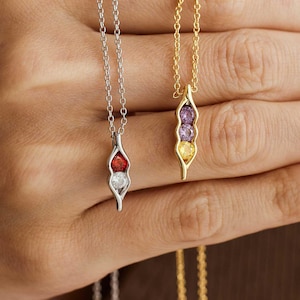 Peas in a Pod Birthstone Necklace, Dainty Necklace, Delicate Anniversary Gift, Fmaily Gift, Birthday Gift for Her, Mothers DayGift for Mom