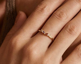 Custom Marquise Birthstone Ring, Dainty Ring, Family Gift, Minimalist Ring, Anniversary Gift, Graduation Gift for Her, Mothers Day Gift