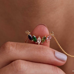 Custom Marquise Birthstone Necklace, 18k Gold Dainty Necklace, Family Gift, Anniversary Gift for Her, Grandma Gift, Mothers DayGift for Mom