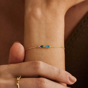 Custom Birthstone Bracelet, 18k Gold Dainty Bracelet, Minimalist Bracelet, Anniversary Gift, Birthday Gift for Her, Mothers Day Gift for Mom