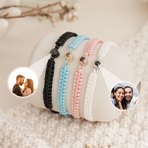 Personalized Photo Projection Bracelet, Couple Picture Projection Beaded Charm Bracelets, Handmade Photo Jewelry, Mothers Day Gift for Her
