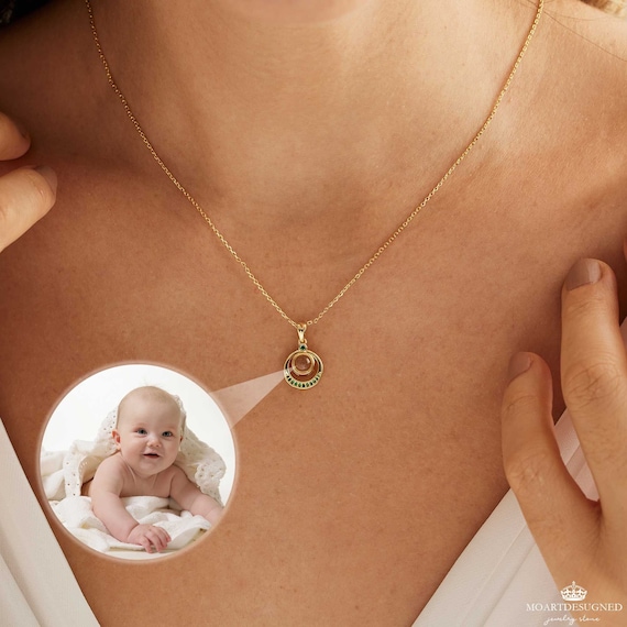 Custom Photo Projection Necklace, Birthstone Necklace, Picture Necklace, Anniversary Gift, Picture Jewelry, Mothers DayGift, Mother Necklace