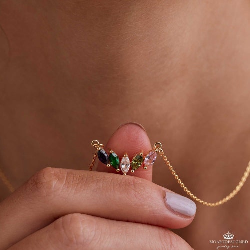 Benutzerdefinierte Marquise Birthstone Halskette, 18k Gold Zierliche Halskette, Familien Geschenk, Geburtstagsgeschenk für Sie, Oma Geschenk, Muttertagsgeschenk für Mama