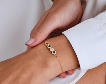 18k Gold Personalised Birthstone Bracelet, Dainty Bracelet,Birthday Gift, Family Gift, Anniversary Gift for Her, Mothers Day Gift for Mom