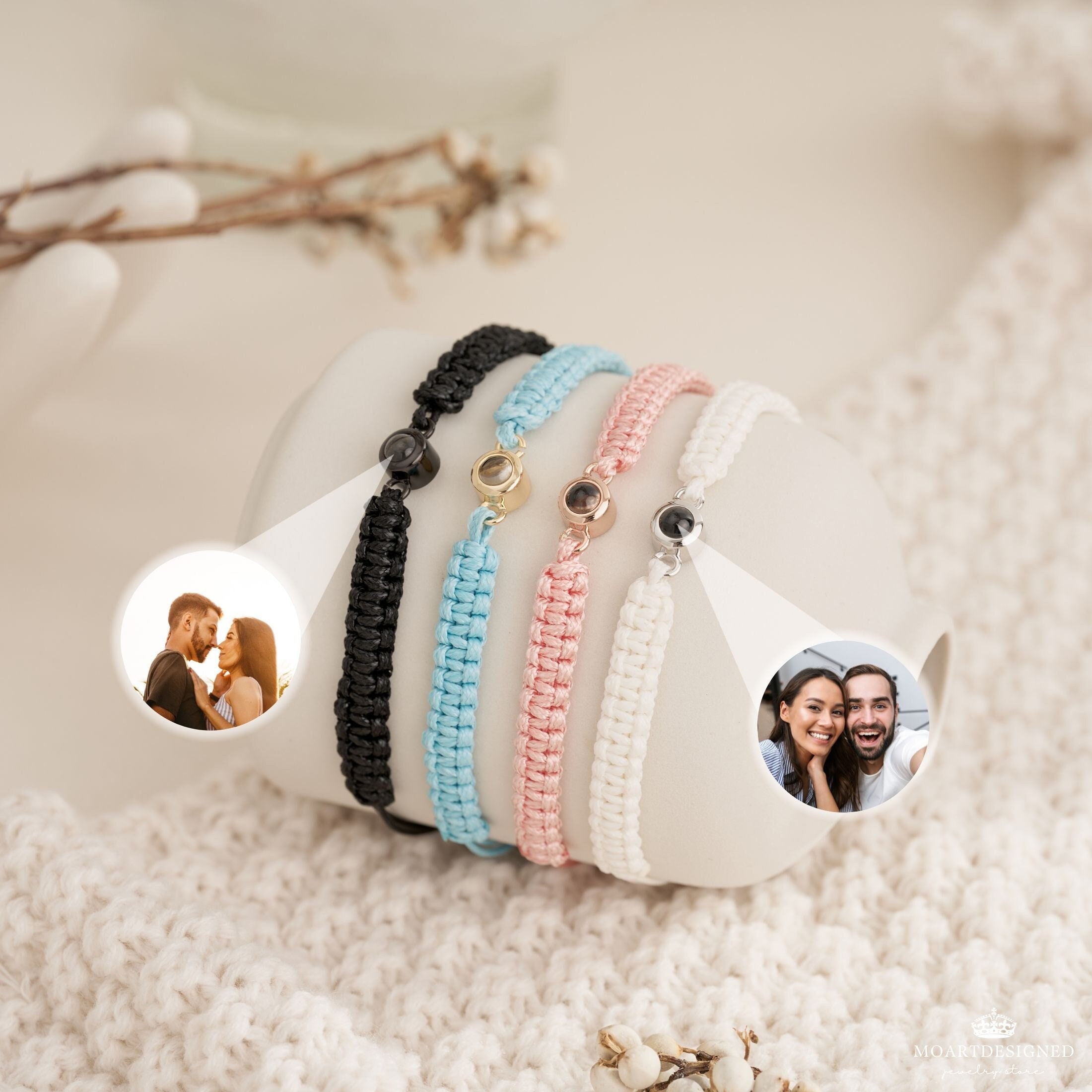 Bracciale Fotografico Personalizzato Con Proiezione Di Foto, Cerchio In Acciaio Al Titanio, Regalo Per Lei, 17+5 Cm