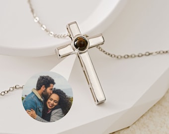 Collana con croce da uomo, collana con proiezione della croce, collana con immagini personalizzate, gioielli religiosi, collana di preghiera con croce, regalo per lui