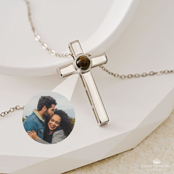 Men's Cross Necklace, Cross projection necklace, Personalized Picture Necklace, Religious Jewelry, Cross Prayer Necklace, Gift for him