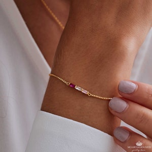 Personalised Multiple Baguette Birthstone Bracelet, 18k Gold Dainty Bracelet, Anniversary Gift, Fmaily Gift for Her,Mothers Day Gift for Mom