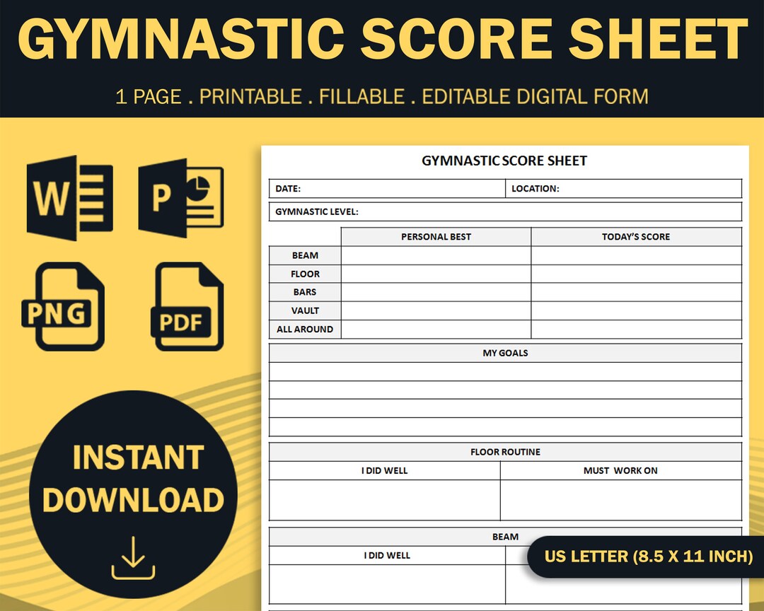 Printable Gymnastics Score Sheet Gymnastics Meet Tracker Etsy