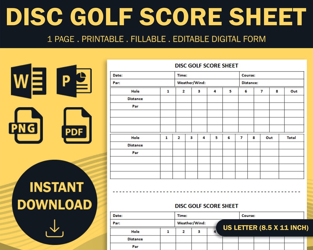 Printable Disc Golf Score Sheet Disc Golf Scorecard Frisbee Etsy