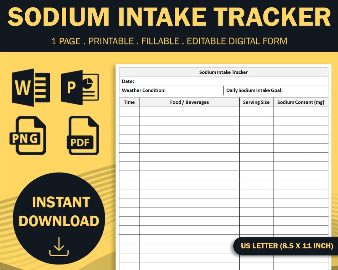 Printable Daily Sodium Intake Tracker Sodium Intake Log Low Etsy