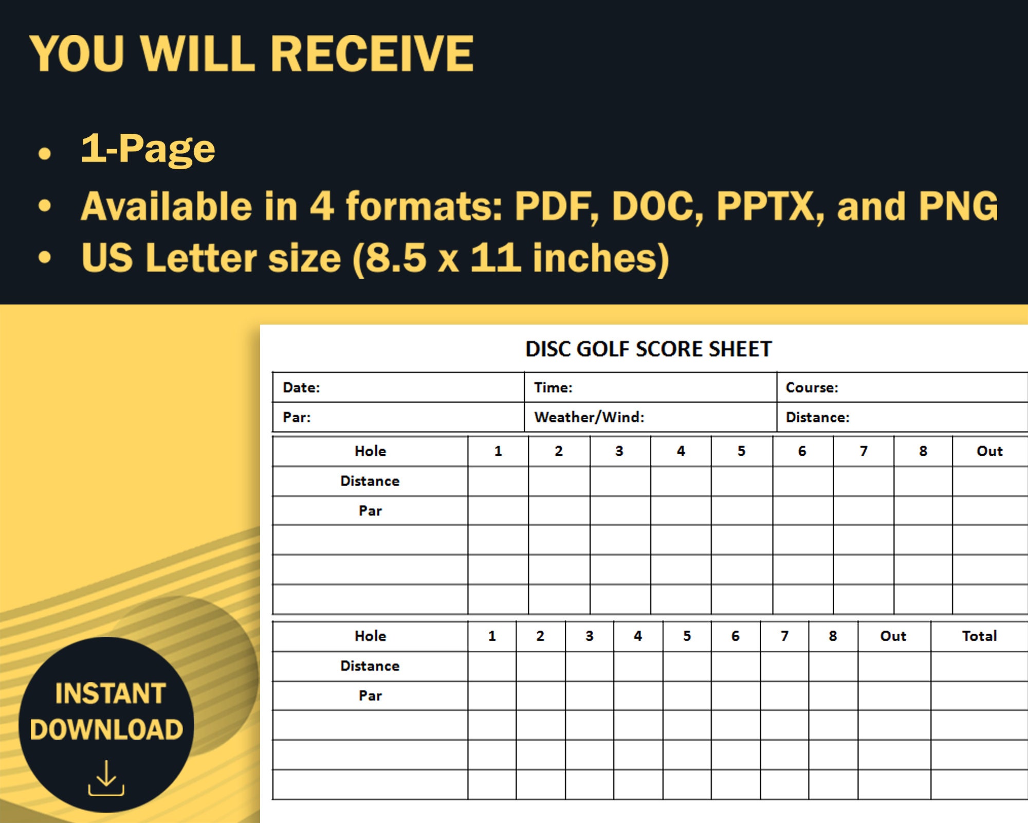 Printable Disc Golf Score Sheet Disc Golf Scorecard Frisbee Etsy